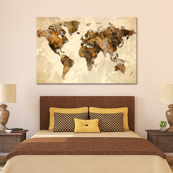 Rustic World Map Multi Panel Canvas Wall Art Elephantstock