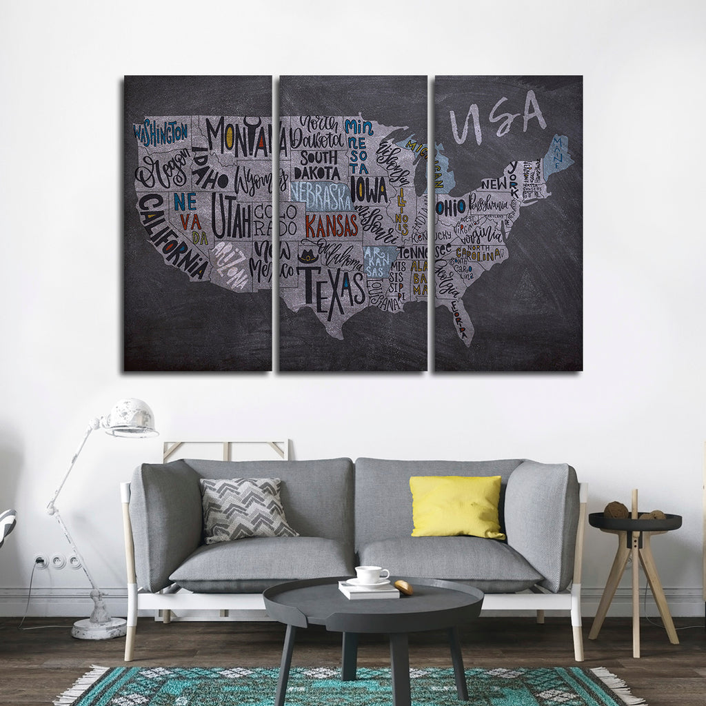 Grunge USA Map Wall Art | Digital Art