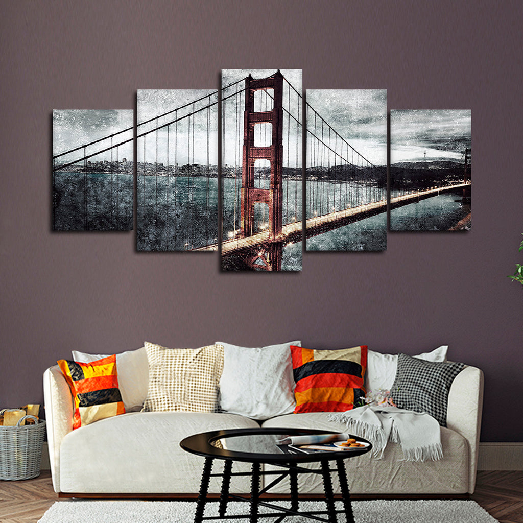 Textured Golden Gate Bridge Multi Panel Canvas Wall Art | ElephantStock