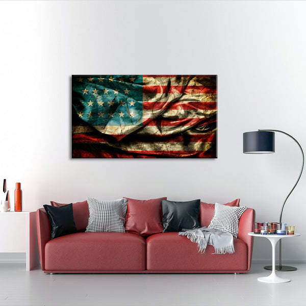 Vintage Windy American Flag Multi Panel Canvas Wall Art Elephantstock