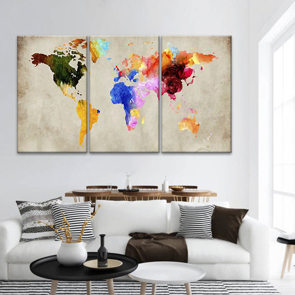 Vivid Abstract World Map Wall Art | Digital Art