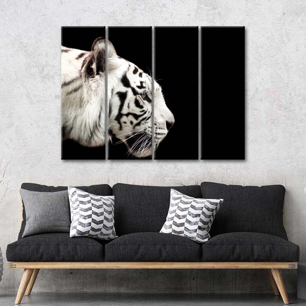 White Tiger Chase Multi Panel Canvas Wall Art | ElephantStock