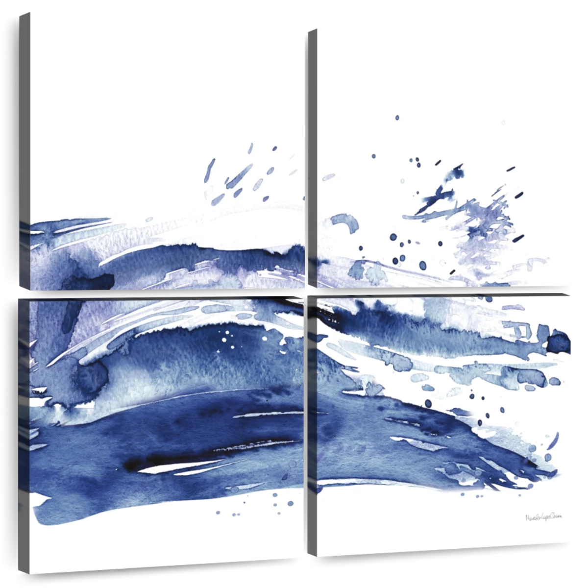 Modern navy blue white watercolor paint splatters Art Print by