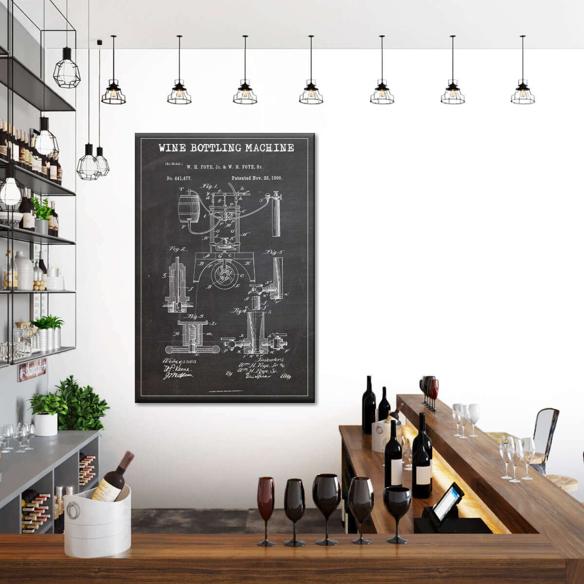 Wine Bottling Machine Patent BW Canvas Wall Art