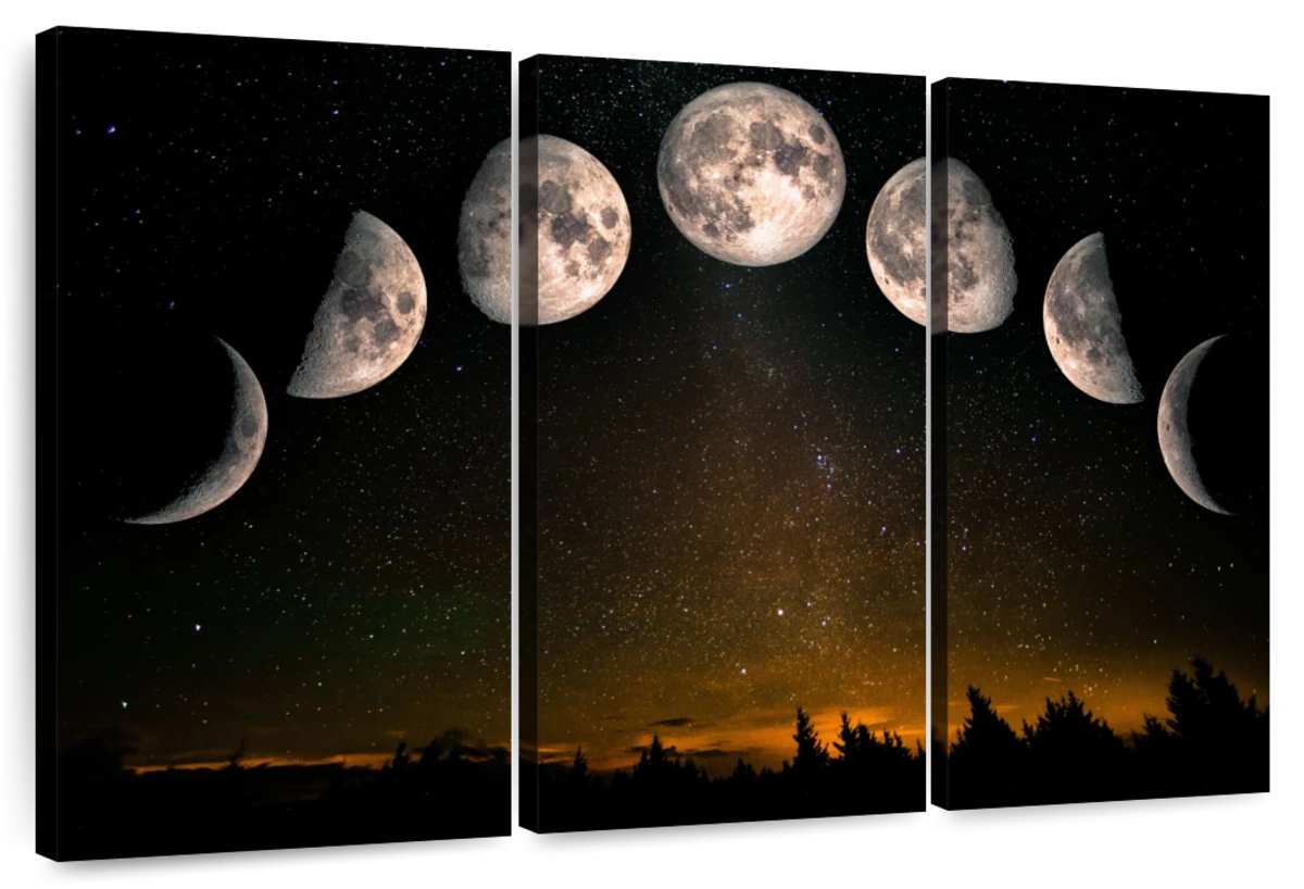 Phases of the Moon Art Print Canvas Wall Art For Home Decoration Wooden  Framed 12 X 16 : : Home