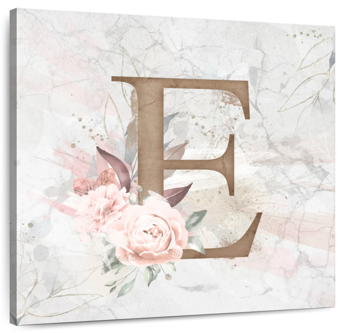 Letter A Rose Gold Flower Monogram  Canvas Print for Sale by