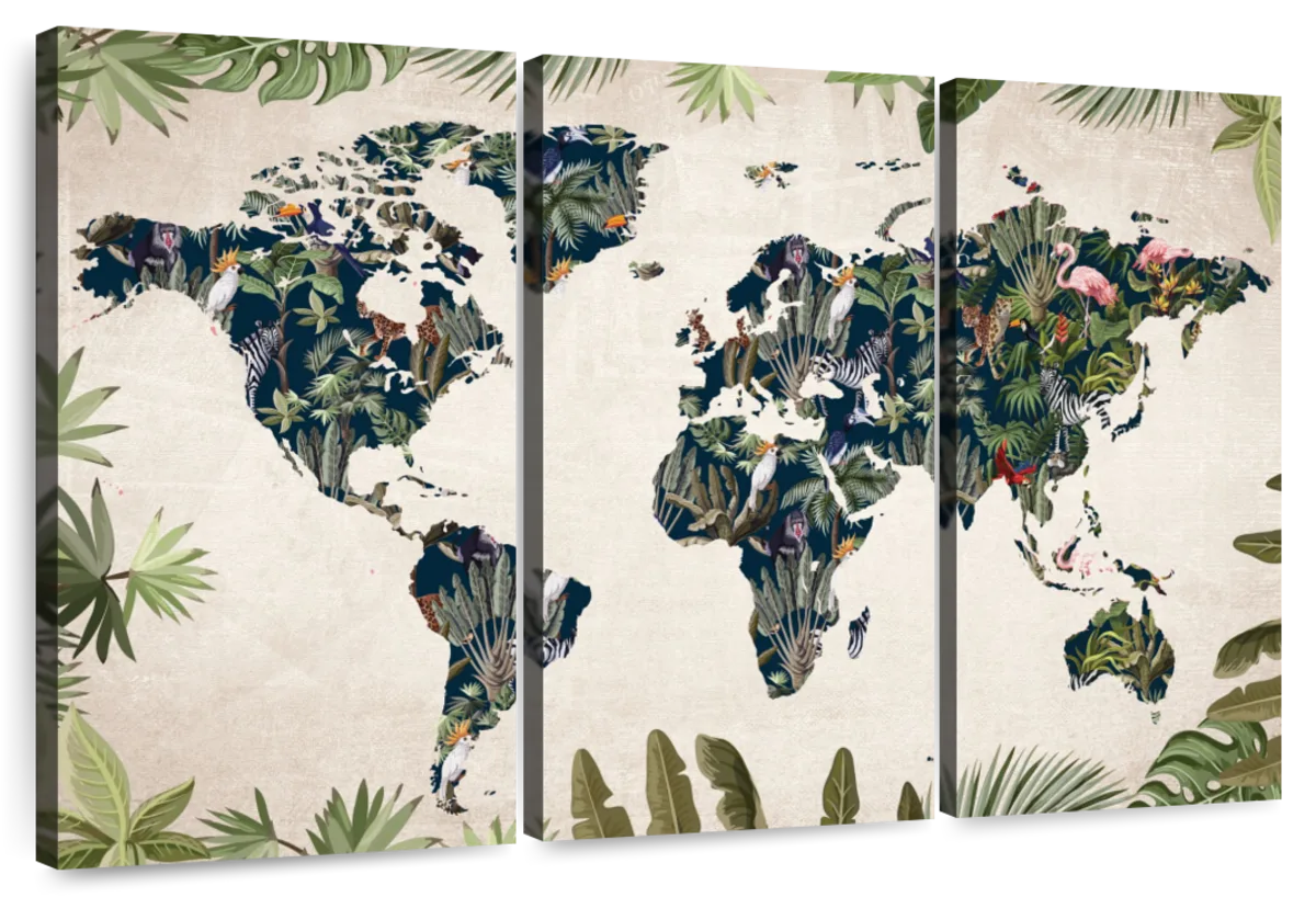 Flat World Canvas Wall Art, Gold Map of Continents 5 Piece Canvas Prin –  Swallart
