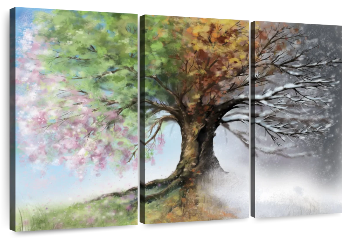 Four Seasons Canvas Print Set Of 4 Wall Art Kids Drawing Style