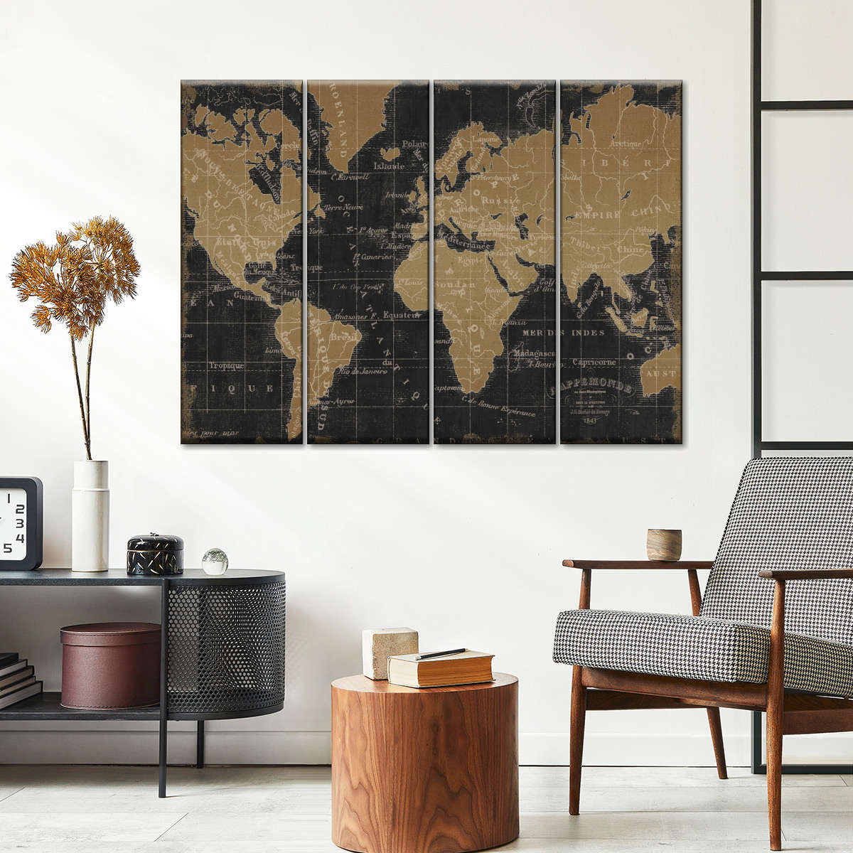 Mappemonde Borderless Black Gold Wall Art