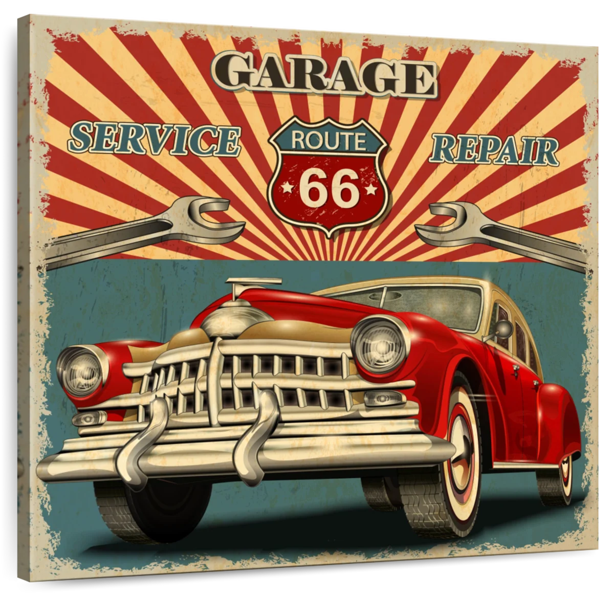 ArtDirect Classic Car Route 66 18x15 Black Modern Wood Framed with Double M 