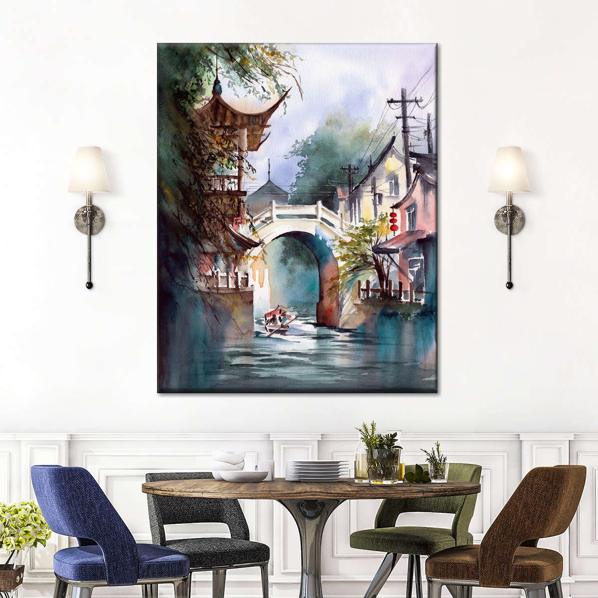 Chinese Canal Boat Ride Wall Art | Watercolor