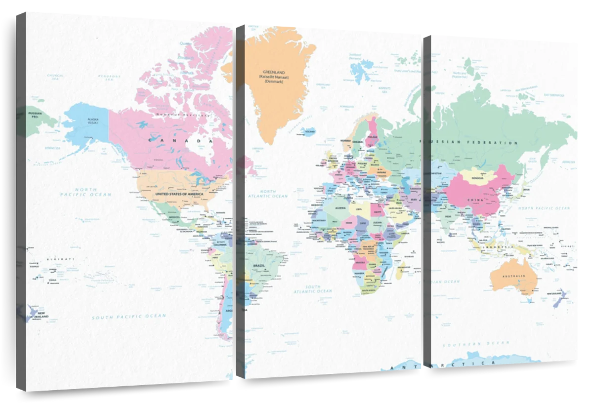 Pastel World Map Art: Canvas Prints, Frames & Posters