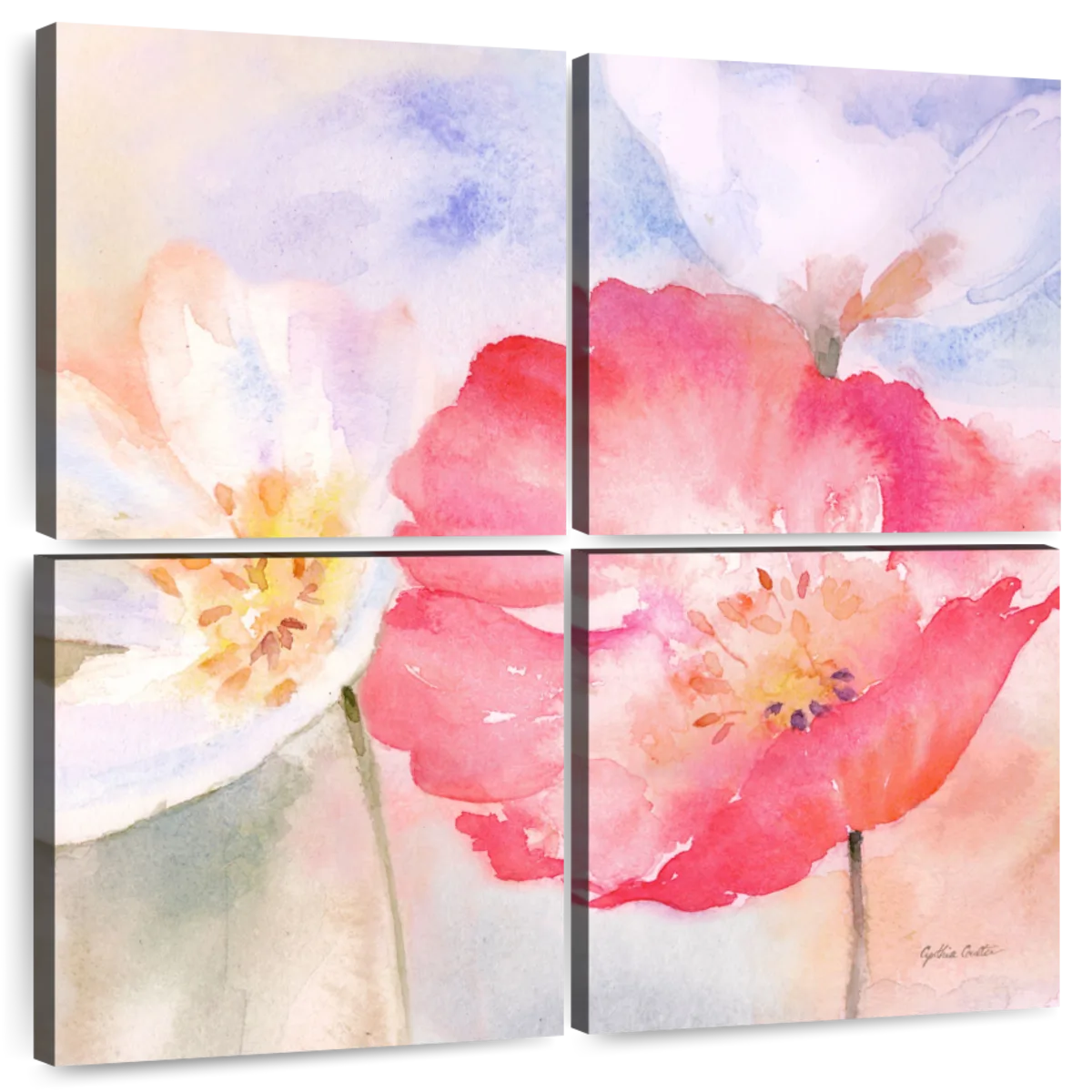 Buy Pastel Peach Dahlia Flower Square Wall Art Print