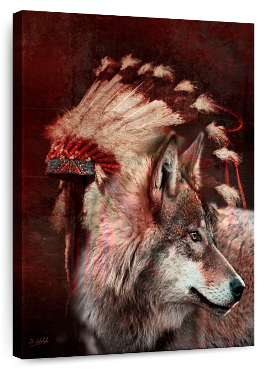 War Bonnet And Wolf Wall Art | Painting | by Jo Walsh