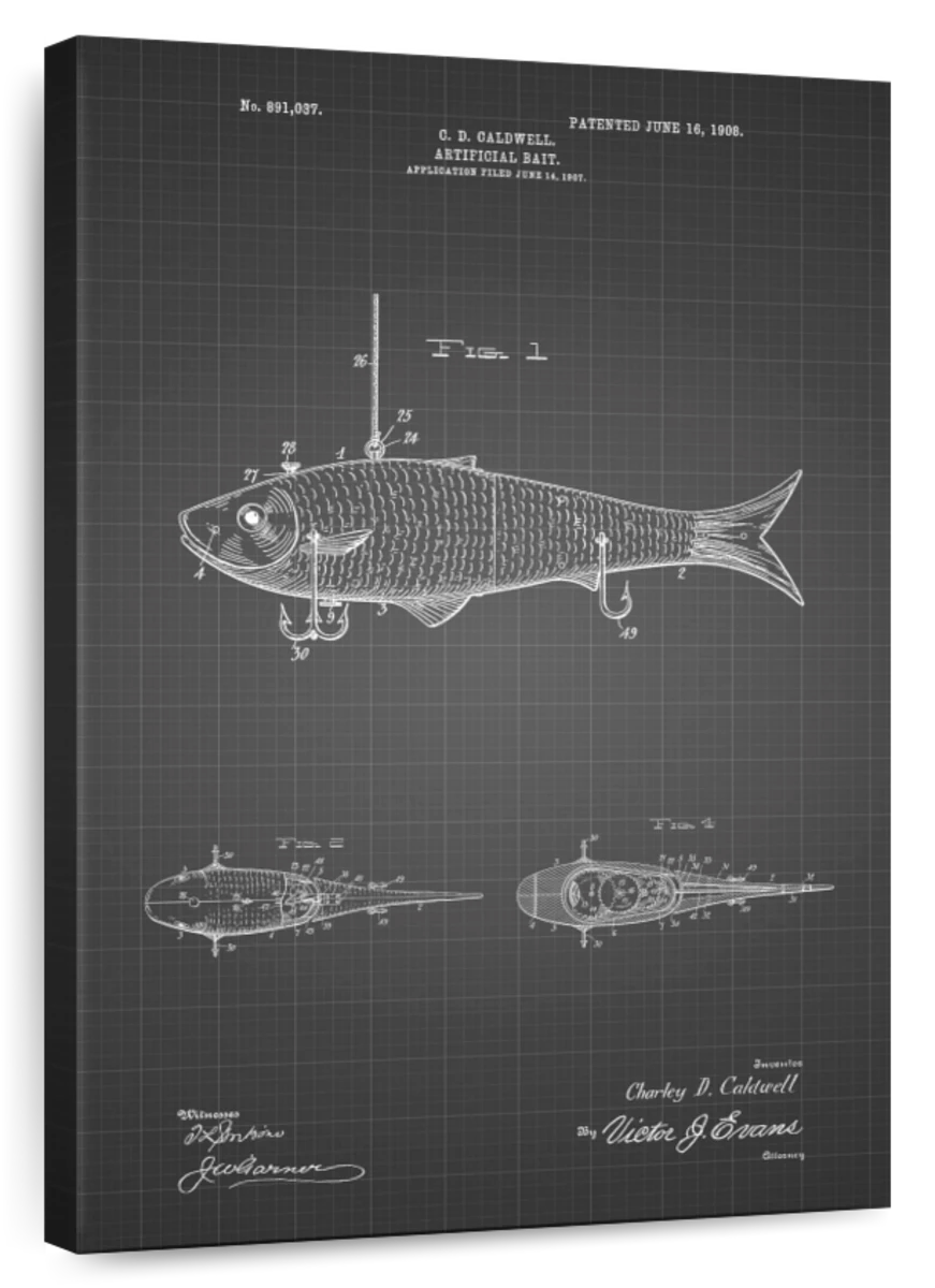 Black Grid Fishing Artificial Bait Poster Art: Canvas Prints