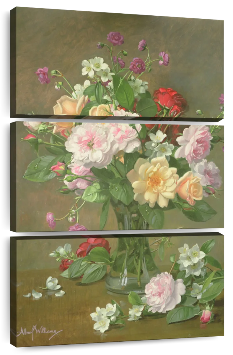Roses And Gardenias In A Glass Vase Wall Art | Painting | by Albert Williams