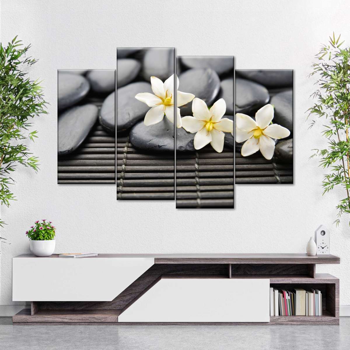 Zen Stones And Flowers Multi Panel Canvas Wall Art Elephantstock