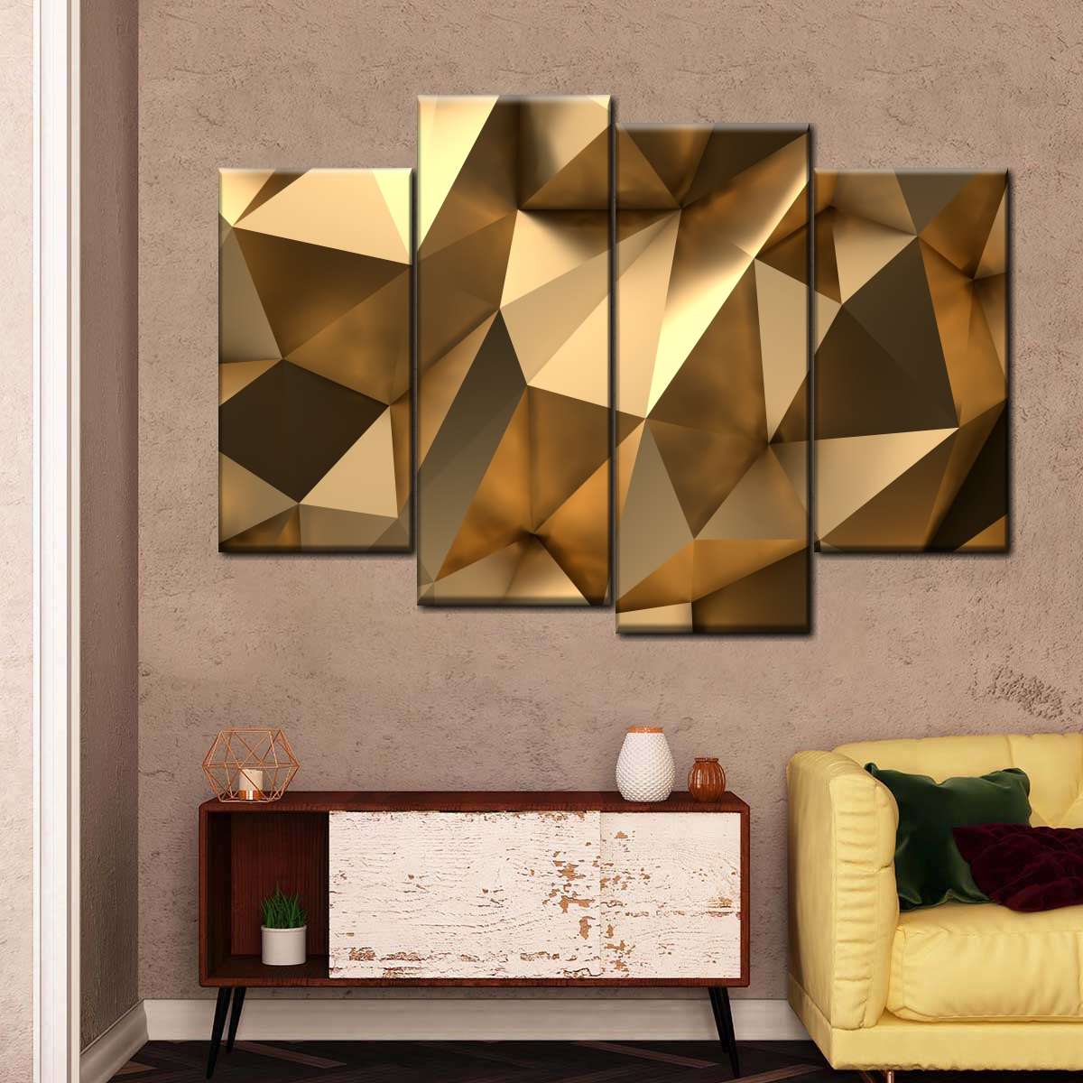 Golden Abstract Multi Panel Canvas Wall Art