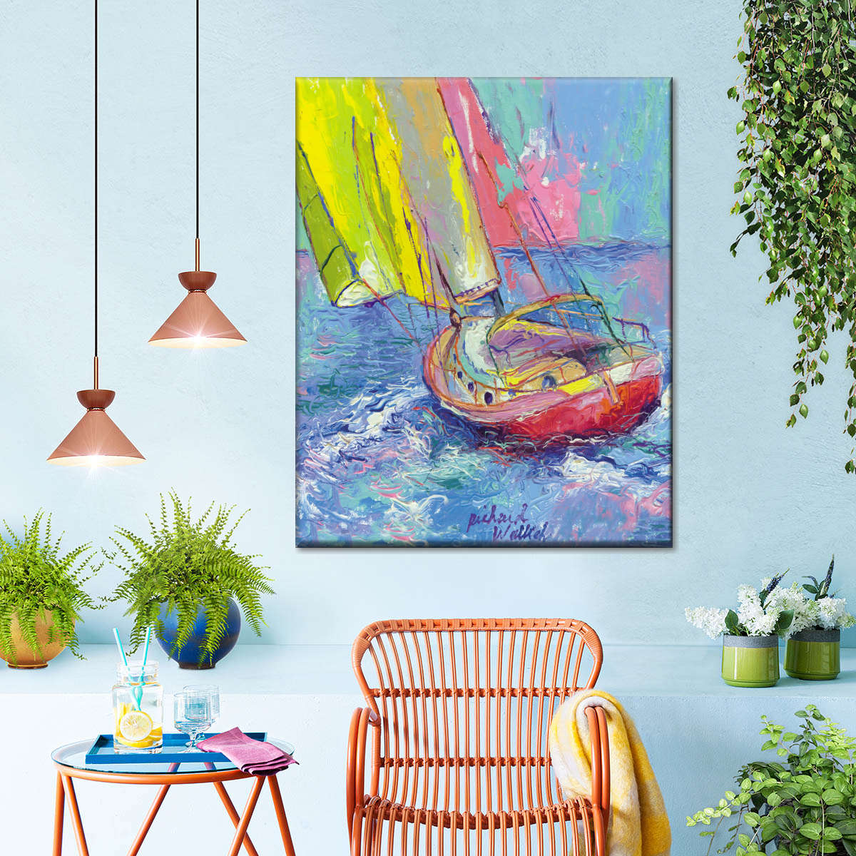 colorful sailboat wall decor