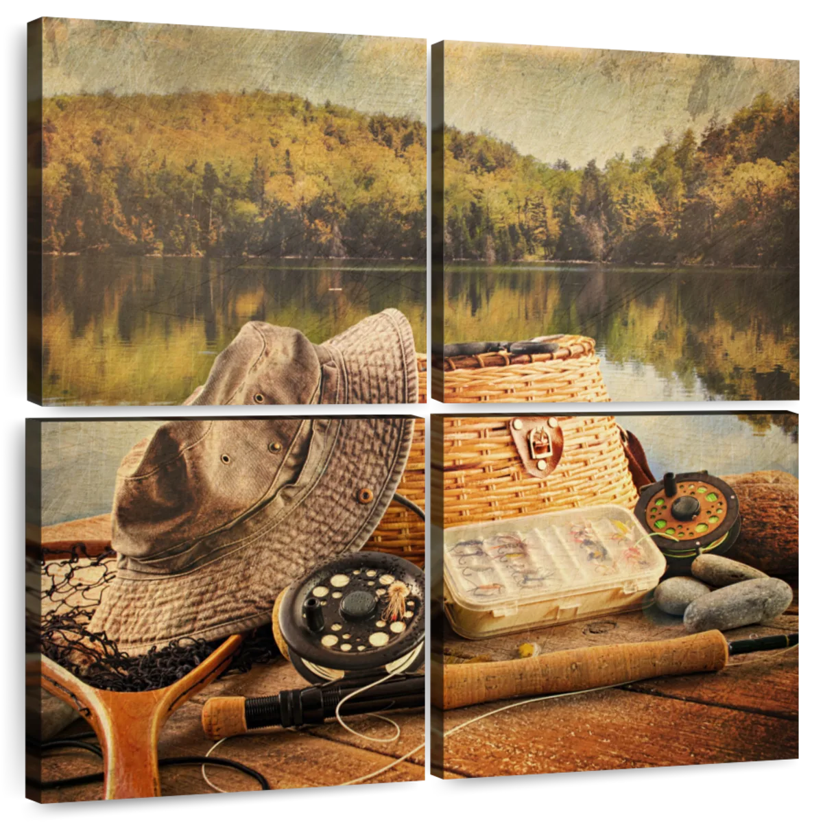  Fishing Tackle Canvas Paintings Wall Decor Living Room 5 Piece Fishing  Rod on the Boat Sunset Time Wall Decor Living Room Fishing Pictures  Contemporary Home Decor Framed Ready to Hang (60Wx40H) 