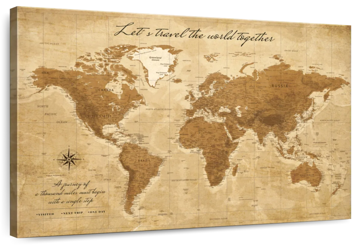 Old-Fashioned World Map, Pinnable Canvas Print