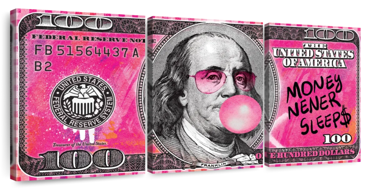 Pink Benjamin Dollar Bill Wall Art