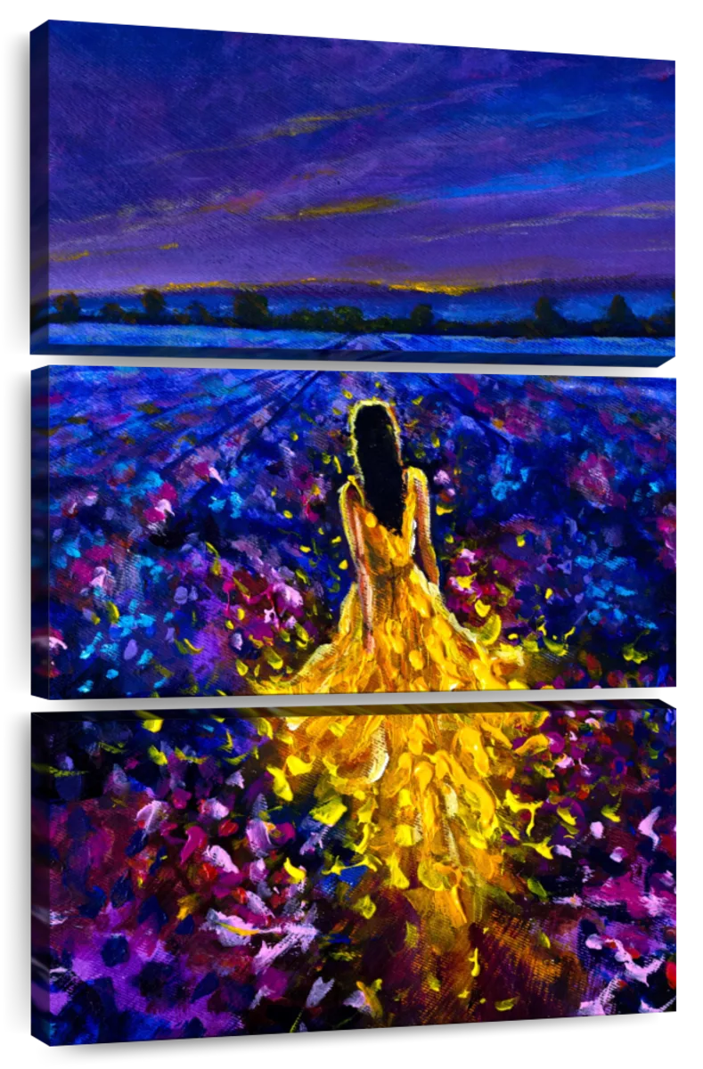 Girl Walks Through Lavender Field II Wall Art | Painting | by Lera Art