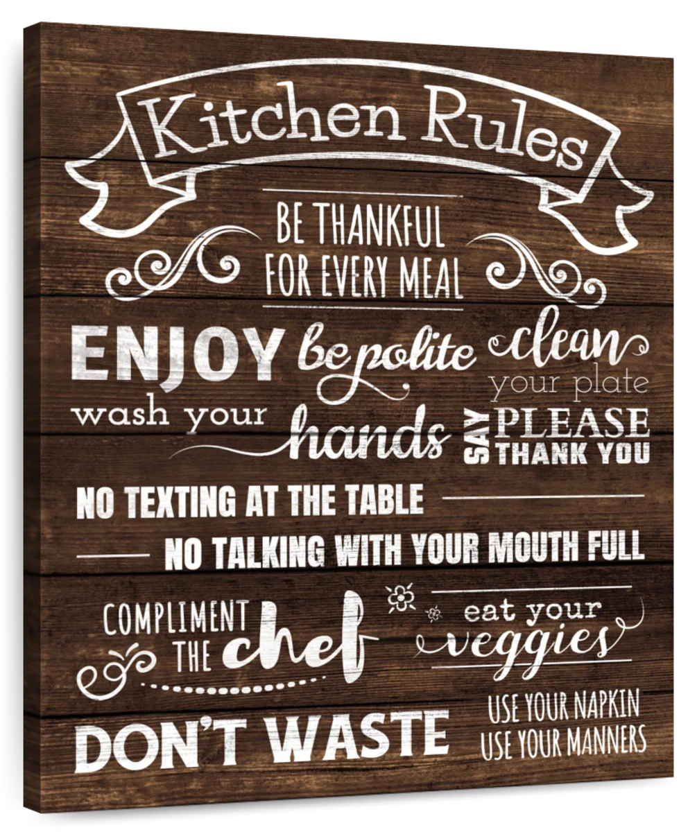 Kitchen Rules List Family Happiness Motivational Phrases by CAD Designs - Textual Art Stupell Industries Format: Gray Framed, Size: 13 H x 30 W