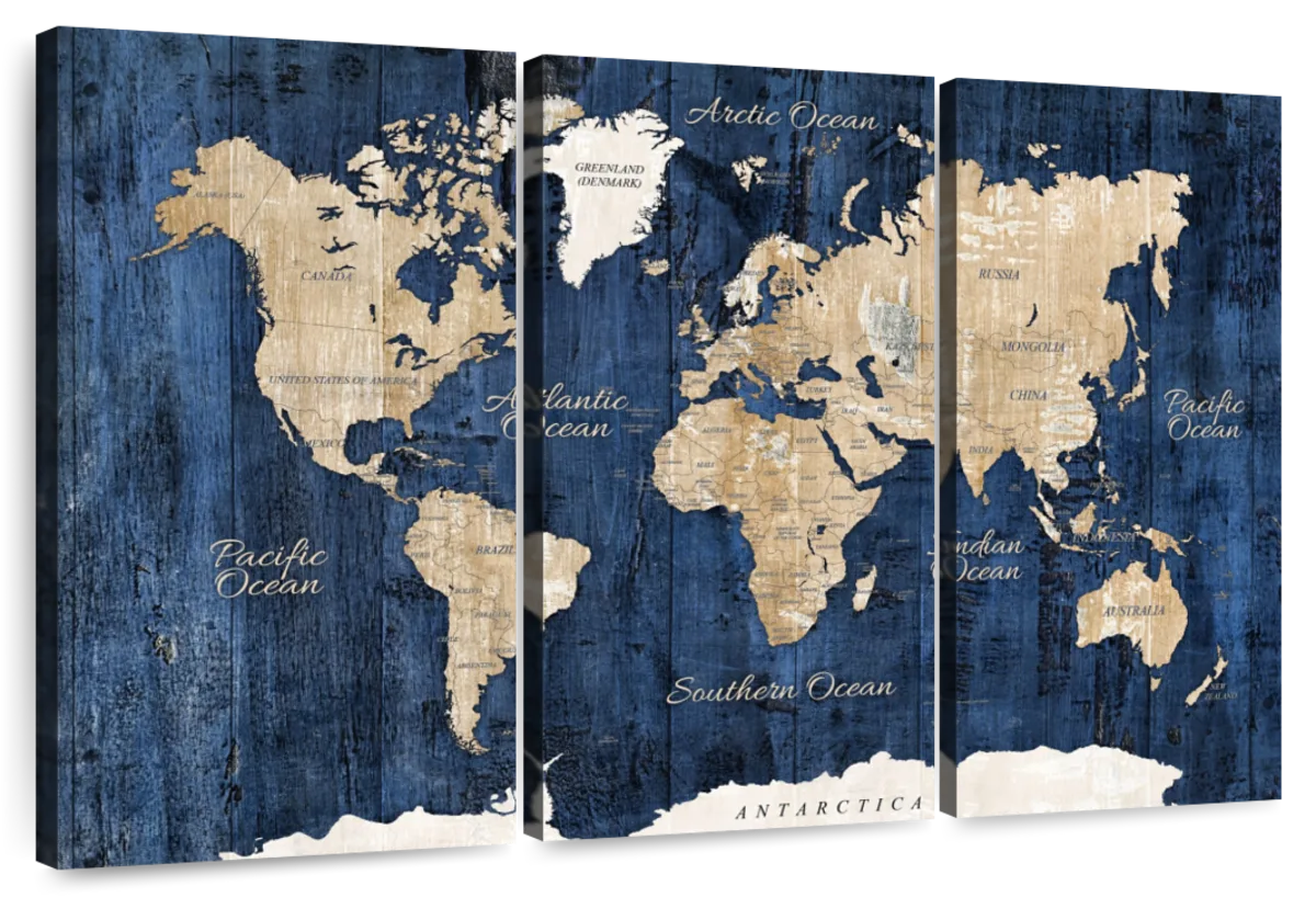 World Map on Wooden Wall – designer canvas print – Photowall