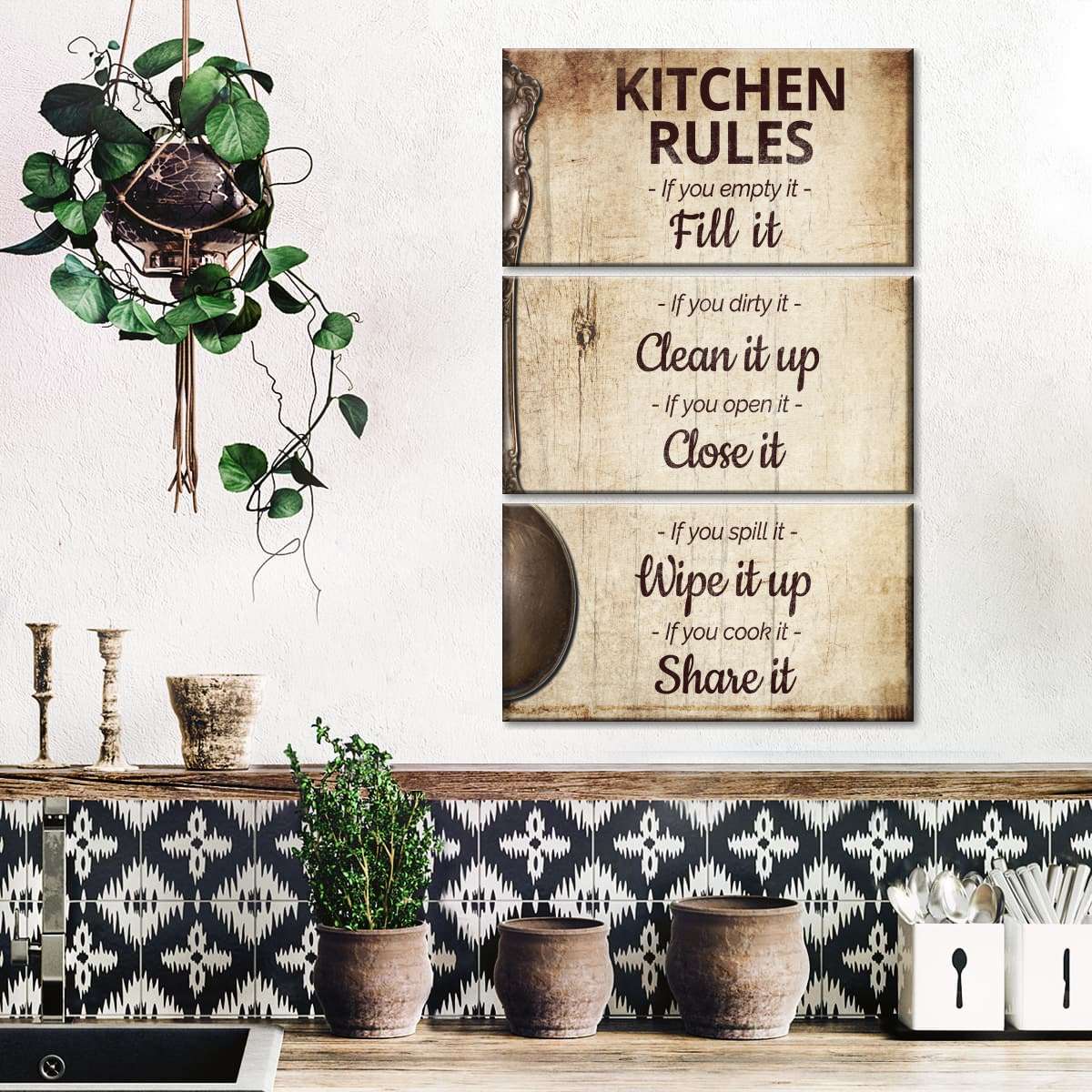 Kitchen Rules Sign - Farmhouse Kitchen Wall Decor