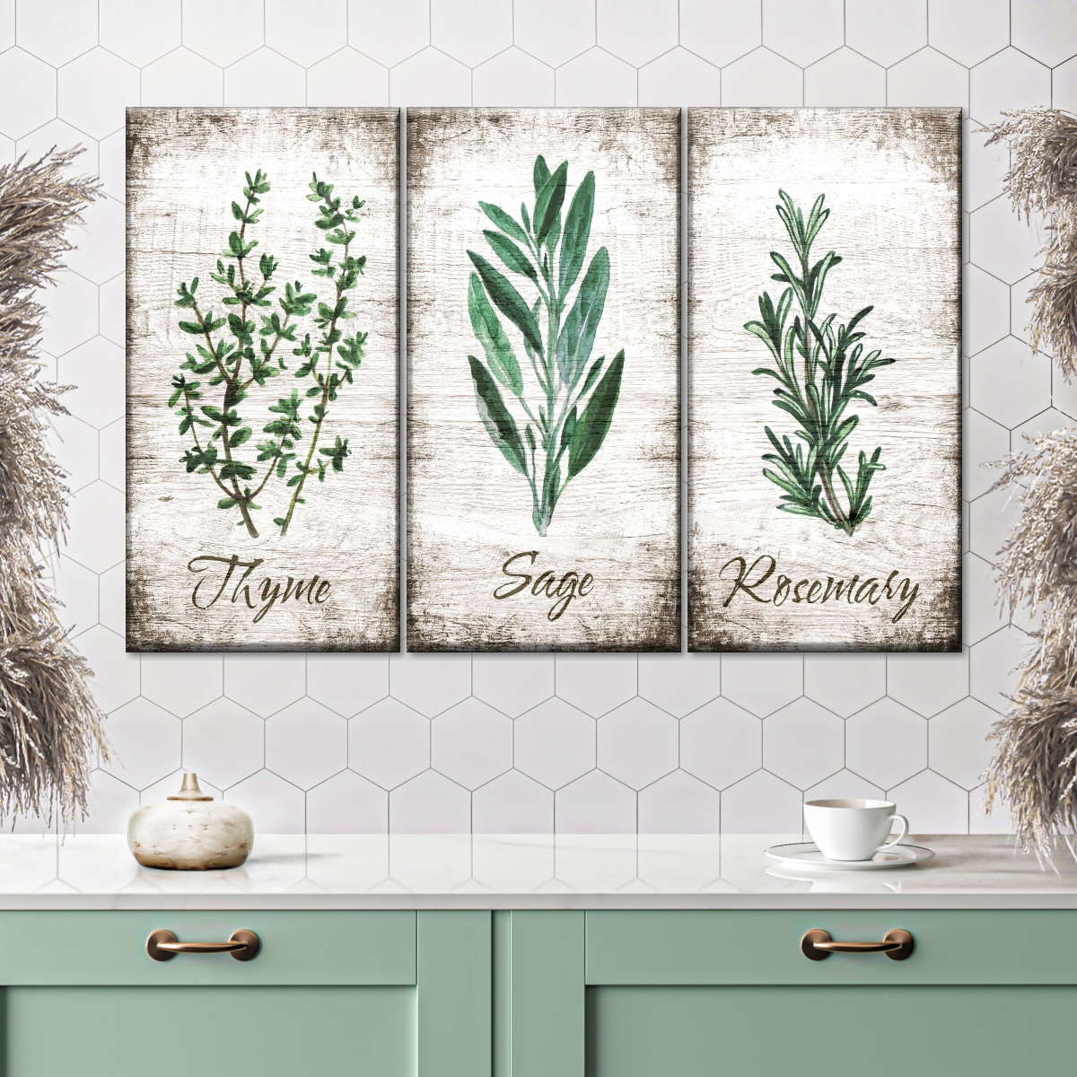 Herbs Set of 4 Watercolor Painting, Kitchen Prints, Sage Thyme