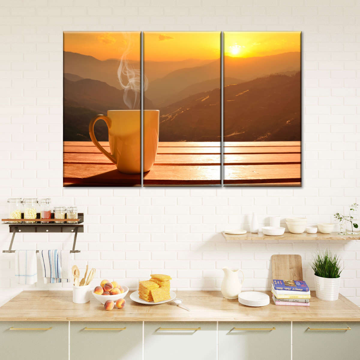 Sunset Coffee Multi Panel Canvas Wall Art