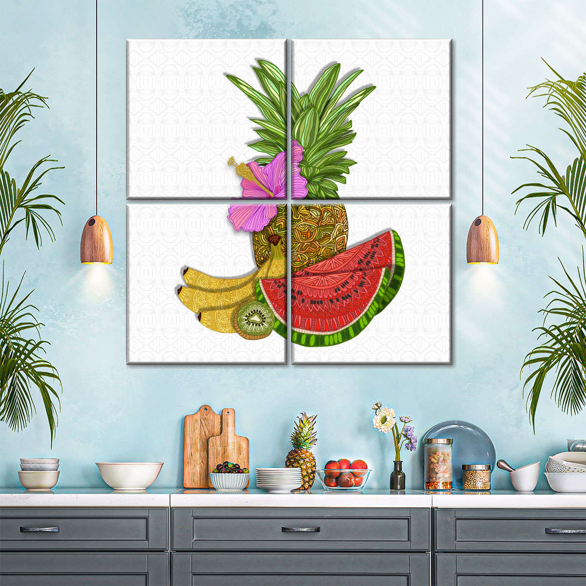 Blue Pineapple Art Print, Kitchen Wall Art, Pineapple Wall Art