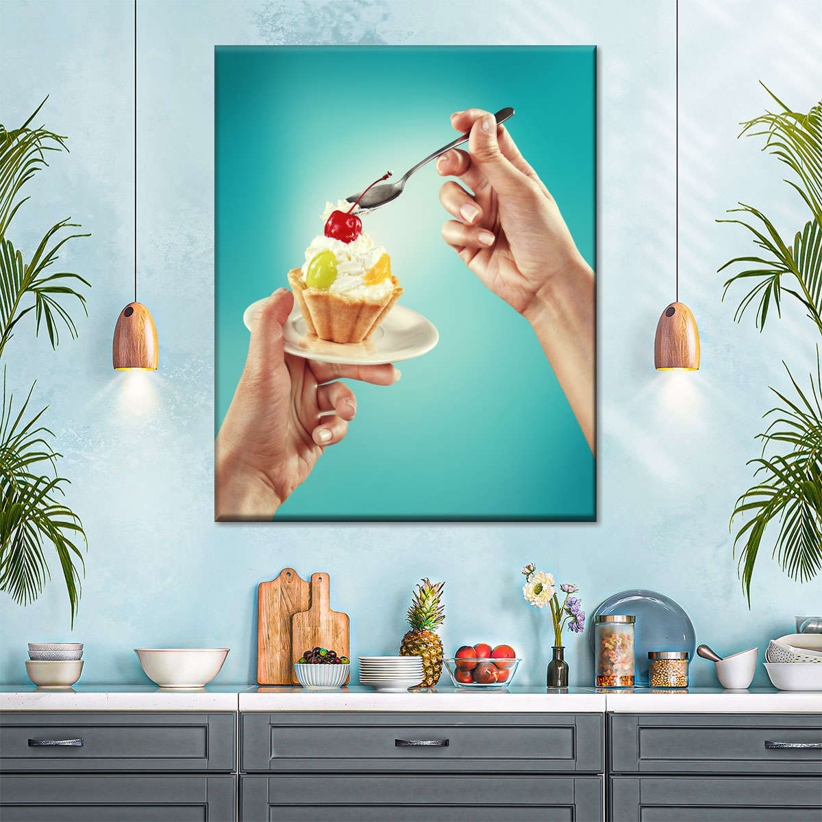 Blue Pineapple Art Print, Kitchen Wall Art, Pineapple Wall Art