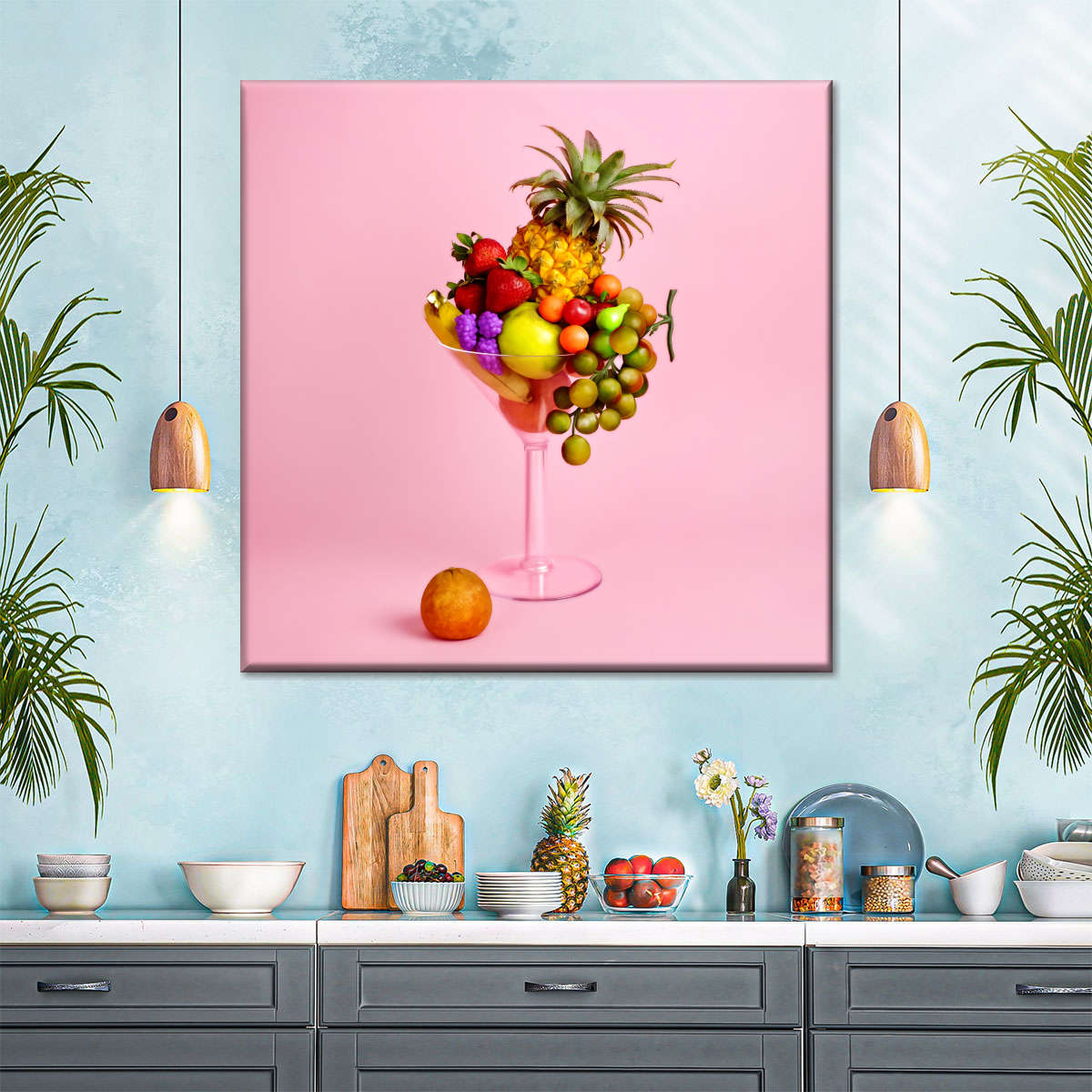 Blue Pineapple Art Print, Kitchen Wall Art, Pineapple Wall Art