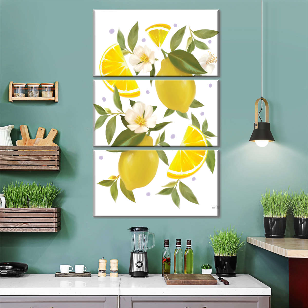 Citrus Lemon Botanical Multi Panel Canvas Wall Art