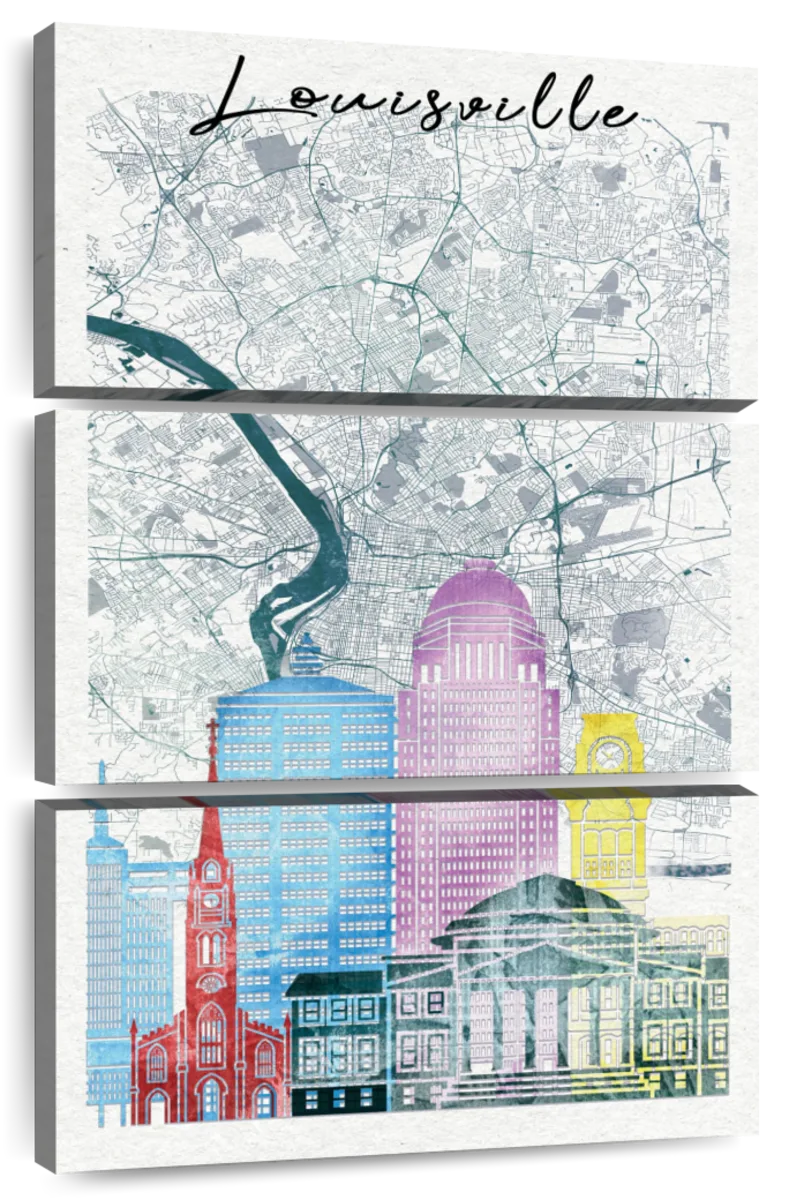 Louisville Skyline City Map Art: Canvas Prints, Frames & Posters