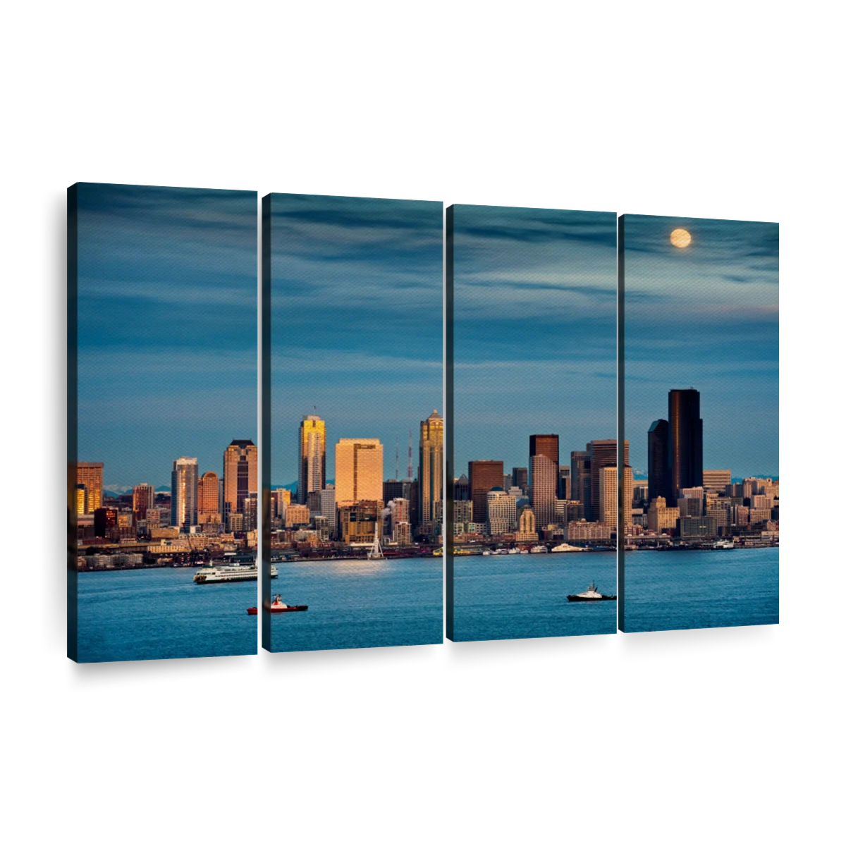 Skyscrapers in A City Lit Up at Night Space Needle Seattle King County Washington State | Canvas Wall Art | 36x12 | Great Big Canvas