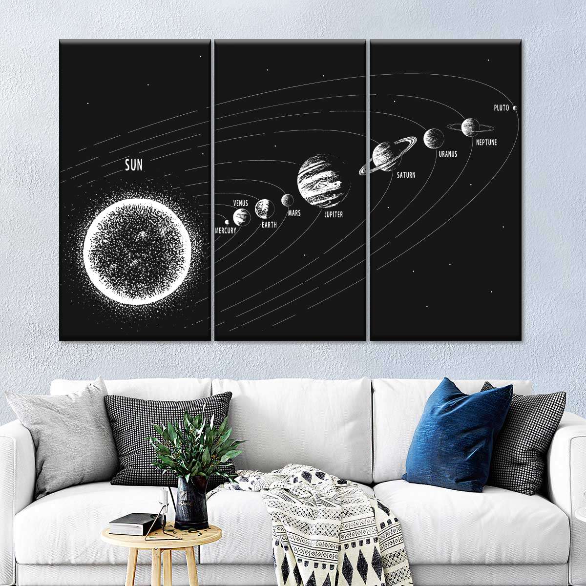 solar system art black and white