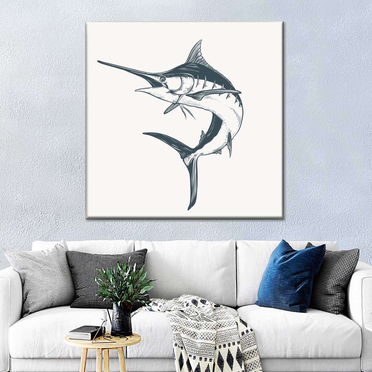 Ocean Jumping Blue Marlin Fishing Poster Decorative Painting Canvas Wall  Art Living Room Posters Bedroom Painting 16x24inch(40x60cm)