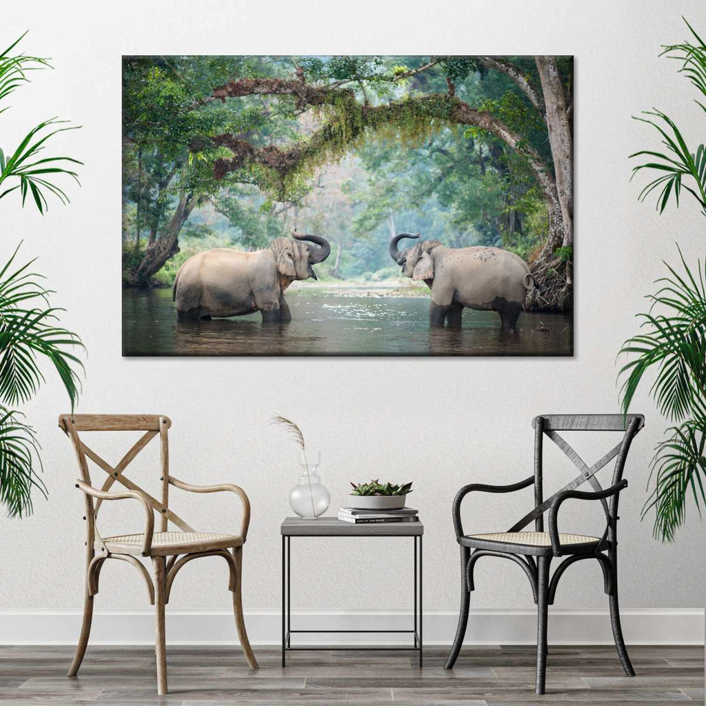 Bathing Elephants Multi Panel Canvas Wall Art Elephantstock 3682