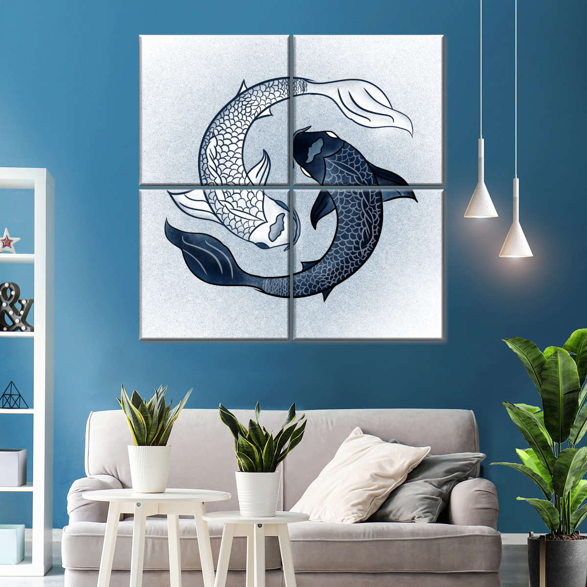 Yin Yang Koi Fish Metal Wall Art, Fishing Black Metal Art Sign Decorations,  for Living Room