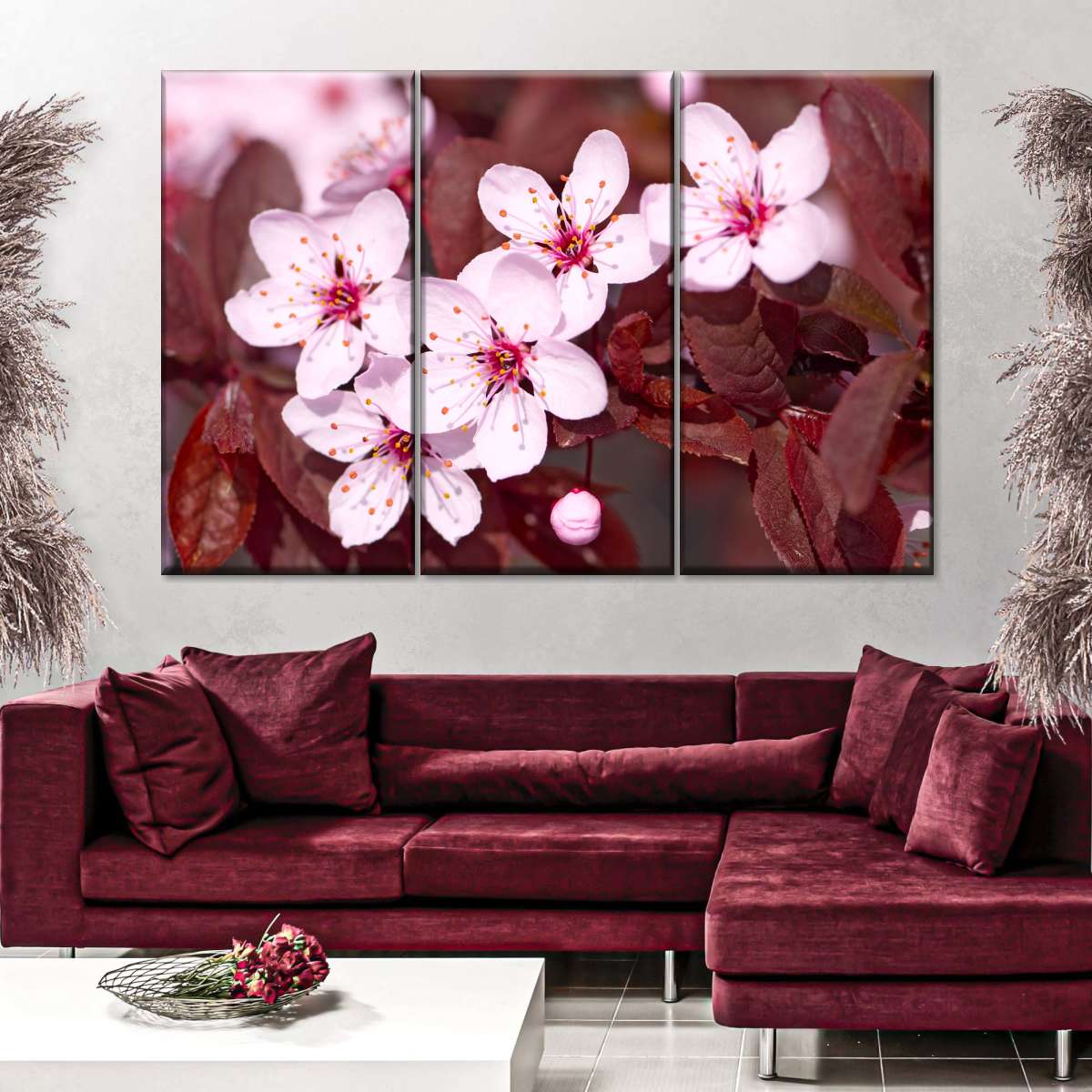 red cherry blossom painting