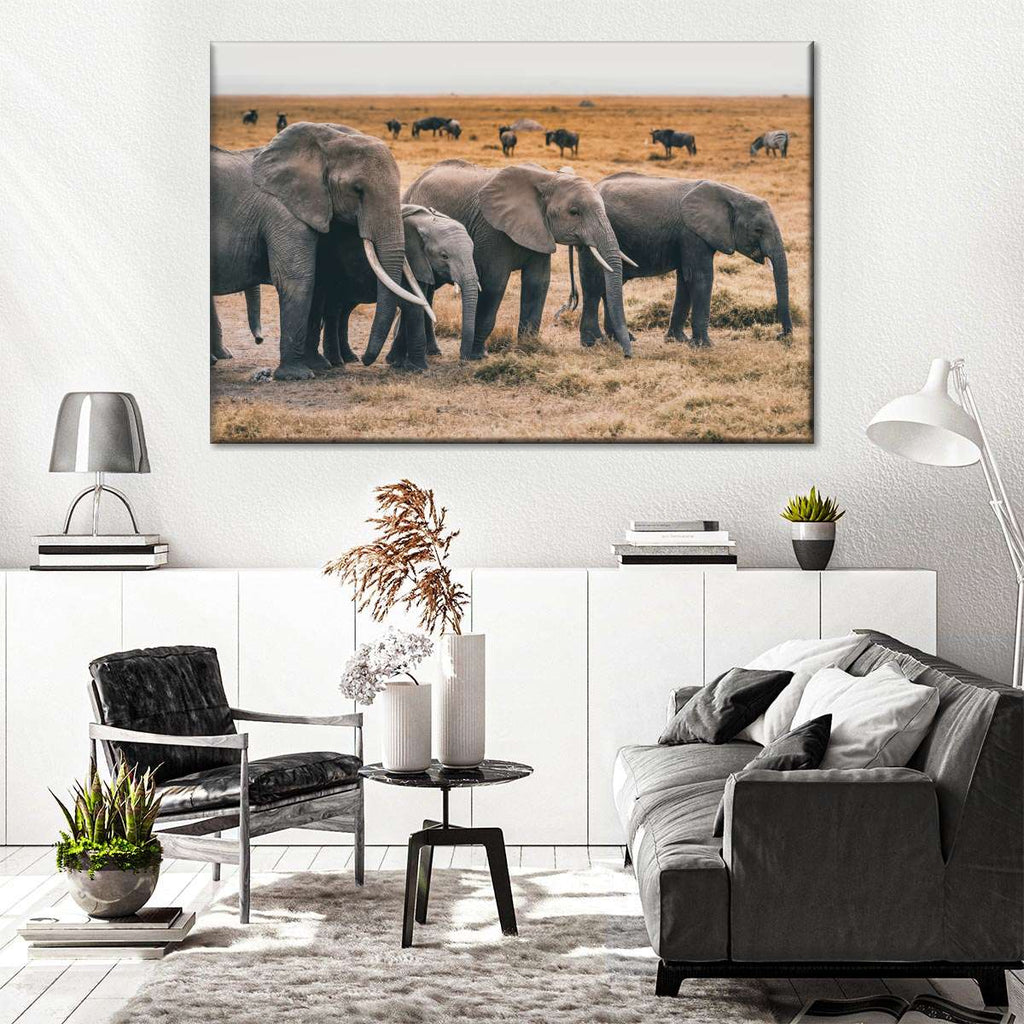 Amboseli National Park Elephants Multi Panel Canvas Wall Art