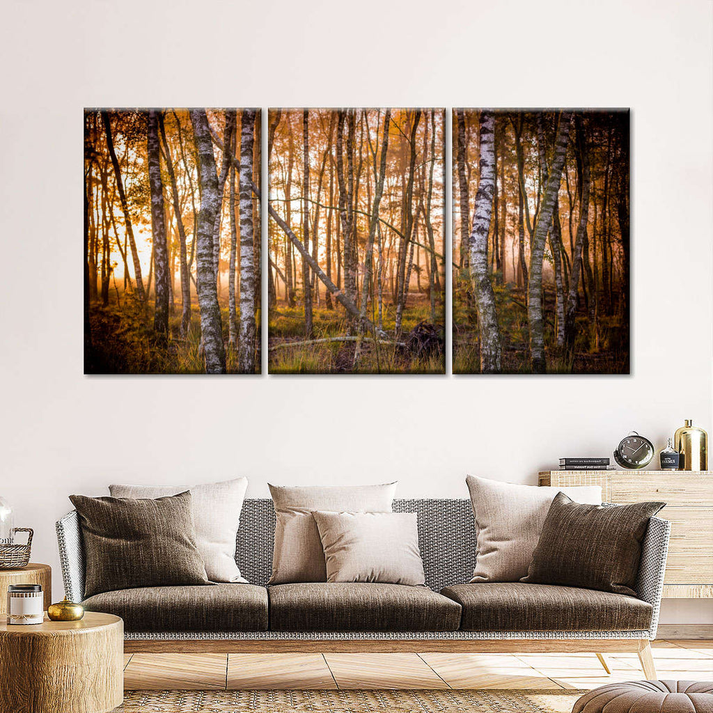 Dusky Birch Trees Multi Panel Canvas Wall Art | ElephantStock