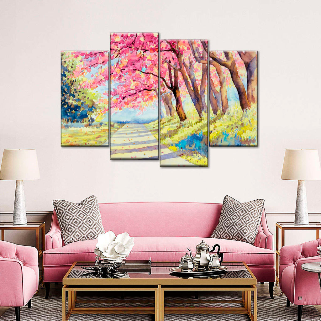 Down The Sakura Lane Wall Art | Watercolor