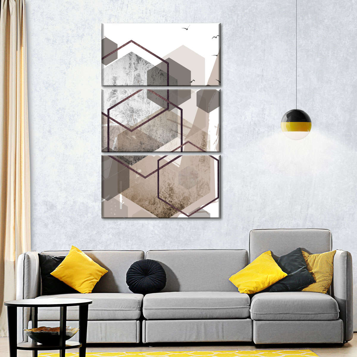 Abstract Hexagons Beige Multi Panel Canvas Wall Art