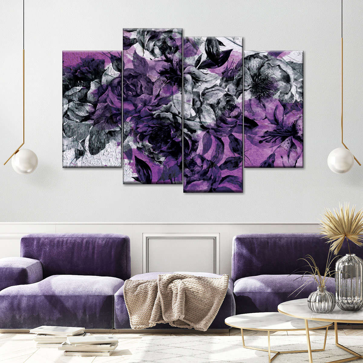 Image of Flower Bouquet Purple Splash Wall Art