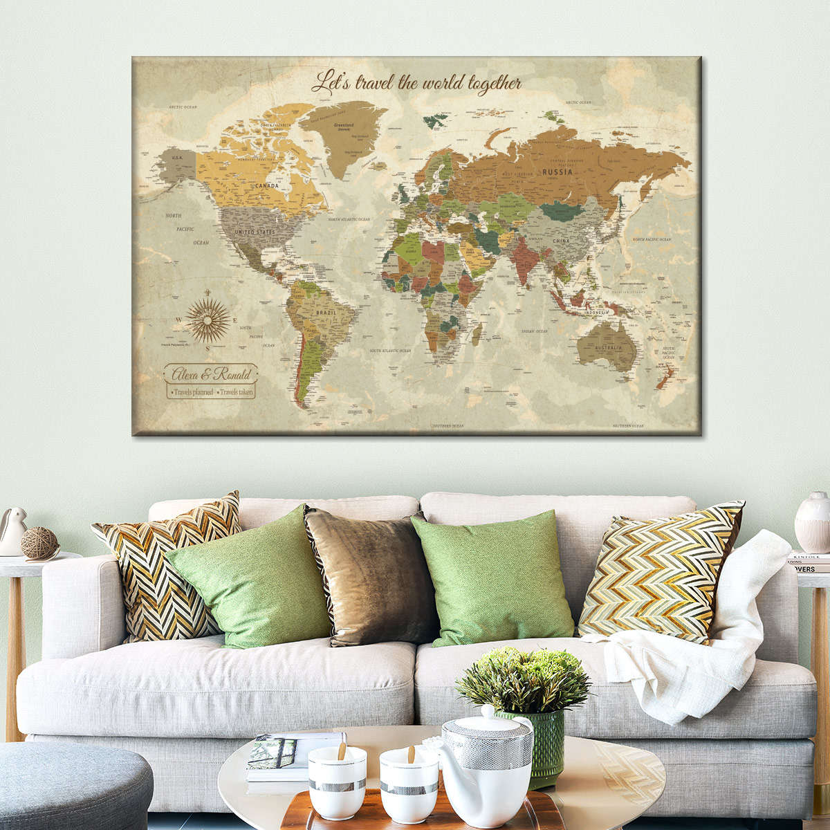 Image of Personalized Travel Together I Push Pin World Map Wall Art