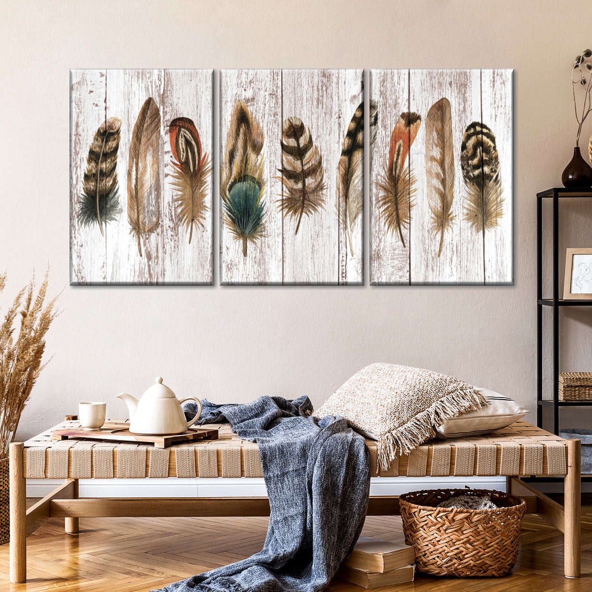 Brown Feathers On Wood Art: Canvas Prints, Frames & Posters